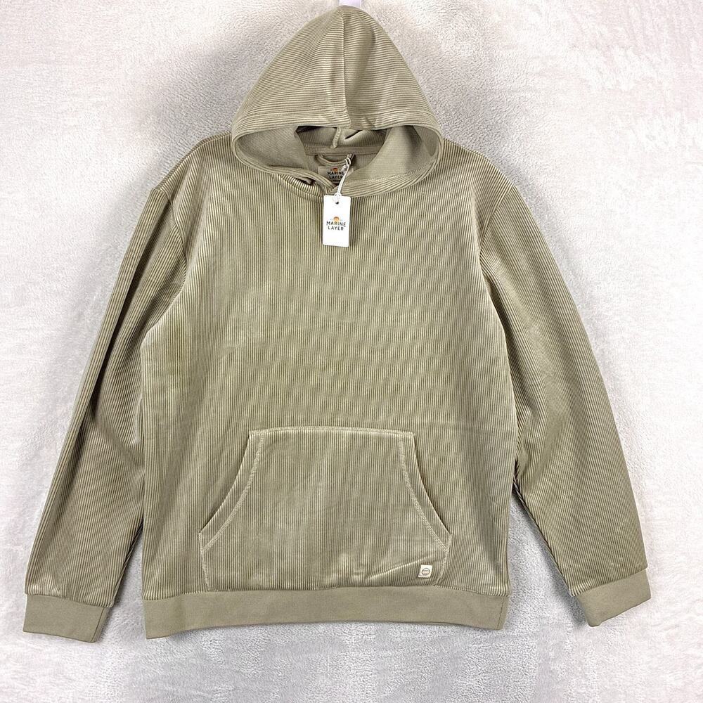 Marine Layer Hoodie Men M Beige Velour Corduroy Preppy Classic Outdoor Huckberry